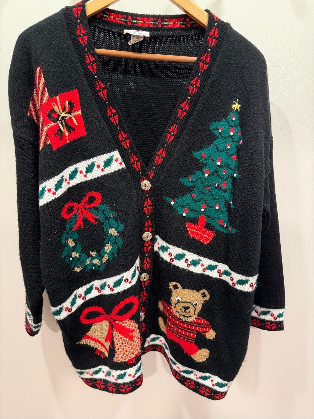 VINTAGE NUTCRACKER Christmas Knit Cardigan Sweater, Medium